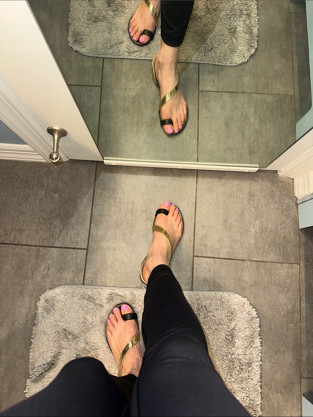 Jimmy Choo Black/Gold vacchetta/mirror Sandals
